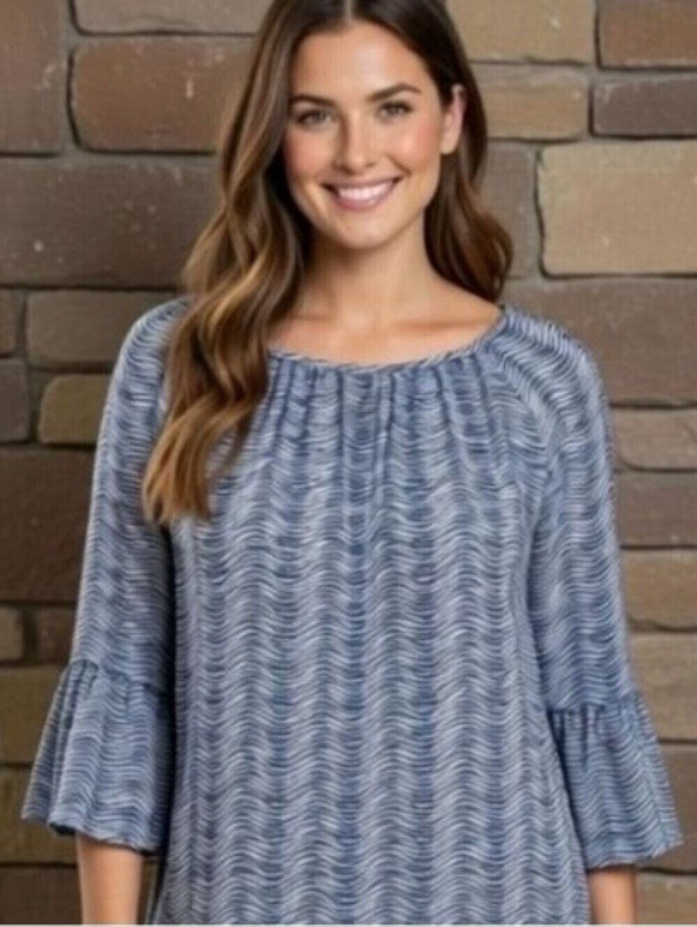 Michael by Michael Kors Wavy Striped Flutter Bell Sleeve Knit Top Size Small